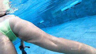 My transparent when soaked one piece swimwear in public pool