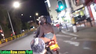 Colombian latin babe shows off her large booty in public during a motorcycle journey