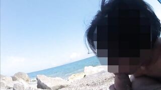 French Mother I'd Like To Fuck Gives Amateur Blow Job on Public Exposed Beach to stranger