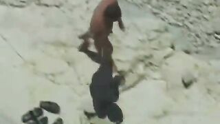 Nudist swinger copulates in front of audience