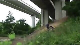 Hawt schoolgirl drilled outdoors below the highway