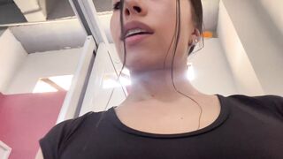 Latin Babe Fitness cums in the gym washroom silently