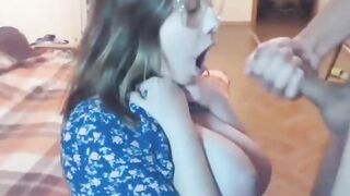 amatuer with large titties takes a load of cum