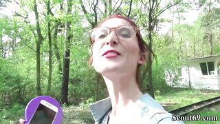 German Scout - College Redhead Teen Lia in Public Casting
