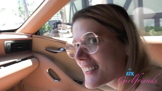 Date on the coast with Riley Rose rubbing her hirsute vagina BTS