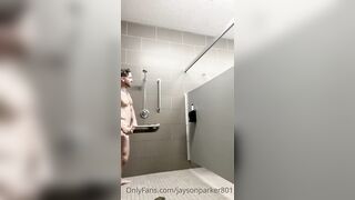 Risky Dude Gets Some other to Join in Public Shower Jerkoff