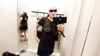 Sexy amateur woman tries on clothing in the fitting room. Hawt latin babe hirsute, large, large booty, large teat