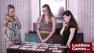 3 lewd allies play a wicked lesbo undress game jointly