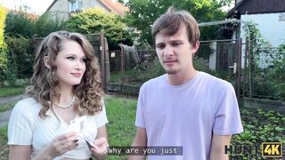 HUNT4K. Enjoyable Una Fairy is not also shy and showed her titties and snatch in public