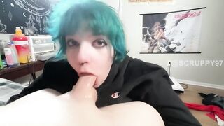 Goth Gal Uses Mouth and Biggest Bazookas to Milk Large Wang and Gets Facial