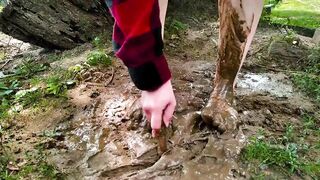 ASMR Barefoot in the Mud, Jumping in Puddle, Water, Immodest Feet and Soles