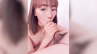 Cute animated Oriental teen oral-sex and swallows - real person animated