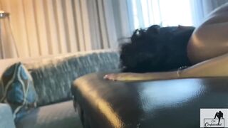 Marvelous Inked Black Chick Cali Caliente Cums hard from Anal On Massage table