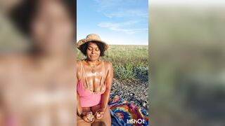 DRONE CATCHES EBONY big beautiful woman MASSAGING HER BODY IN NATURE