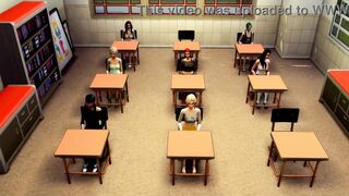 Futanari teacher spanks teen hotty in front of the class and gets screwed by her other teen shemale hentai student