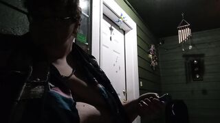 corpulent ftm smokes and eats outside