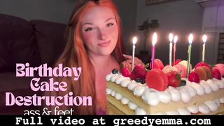 Birthday Cake Destruction - Butt and Feet - Cake Sitting Mess big beautiful woman Booty Foot Feet Fetish Worship Soles