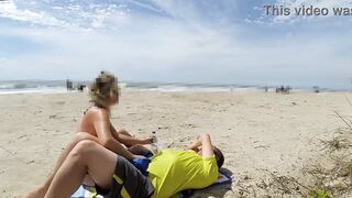 mother I'd like to fuck makes stranger ejaculate with skillful tugjob right on the beach