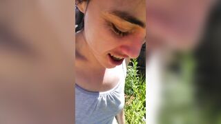 Pissing Cute Shaggy White Cutie Pees Fertilizing Outdoors outside Sunny Summer Herb Vegetable Garden