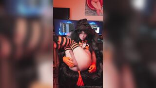 Cute Large-Ramrod Femboy Aroma in Halloween Witch Dress Plays with Vibrator & Fleshlight to Cum