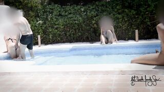 Having enjoyment in a pool of a swinger club!!