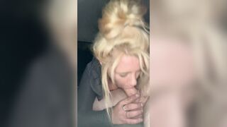 Blond hooker gives a oral-job in public and lets the chap nut in her throat then spits the cum back out on his wang to suck in some greater quantity